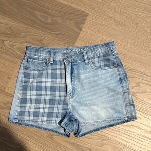 American Eagle Outfitters Light Blue Plaid Jean Shorts